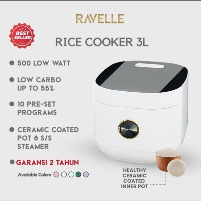 Ravelle Digital Rice Cooker Low Carbo 3L (1.2L Nasi)