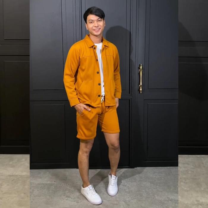 Jaket One Set Polos Pria / Jaket Shacket Casual / Jaket Pria Setelan Polos Hitam Panjang Celana