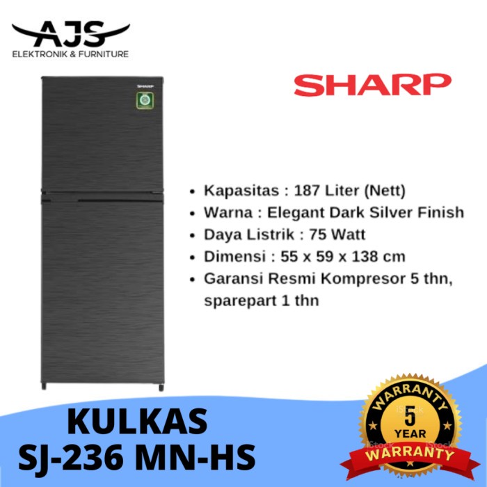 Kulkas 2 Pintu Sharp SJ-236 MN-HS No Frost & Low Watt