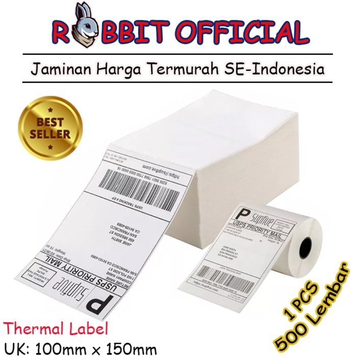 

Gilang_Store KERTAS RESI LABEL THERMAL BARCODE ROLL A6 100x150mm Isi 500 Pcs