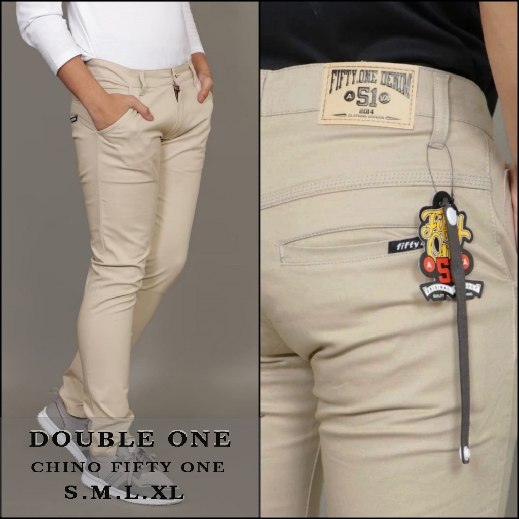 Celana Chino Pria Panjang Slim Fit Original FIFTY ONE DENIM