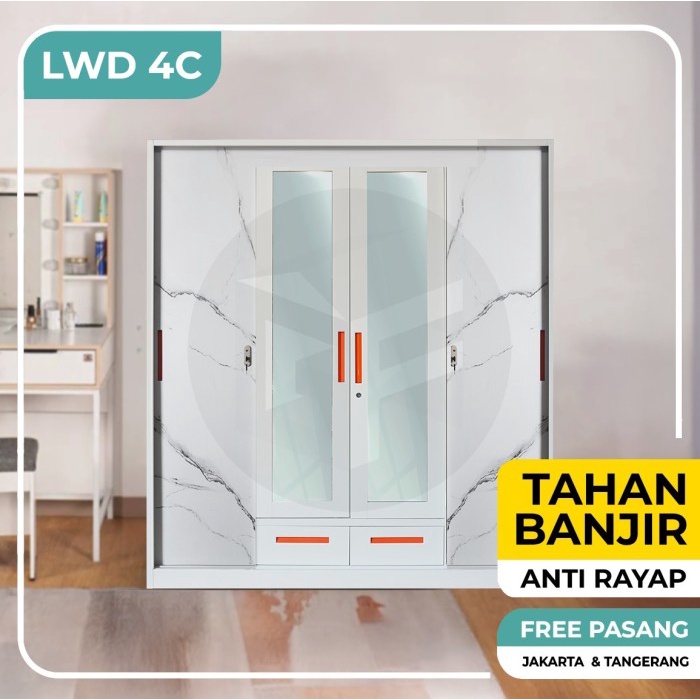 Lemari Pakaian Besi 4 Pintu Lemari Sliding Lemari Besi Lemari Kaca Lemari Baju Metal LWD