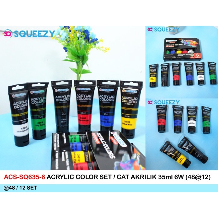 

^^^^^] cat acrylic akrilik set 6 warna merek squeezy 35 ml kualitas bagus