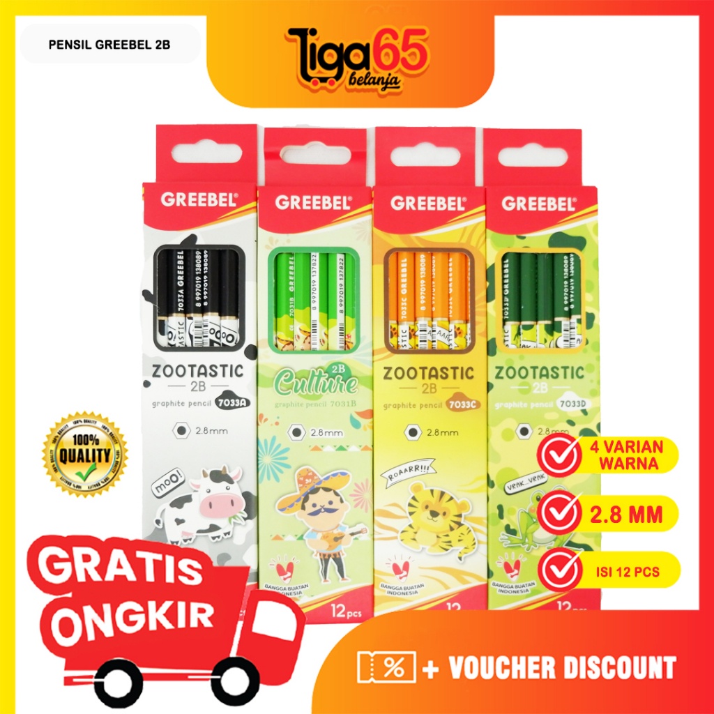 

GREEBEL PENSIL GREEBEL 2B / ALAT TULIS / PENSIL SERUT / PENSIL SET GREEBEL 7033 ZOOTASTIK (12PCS/PAK)