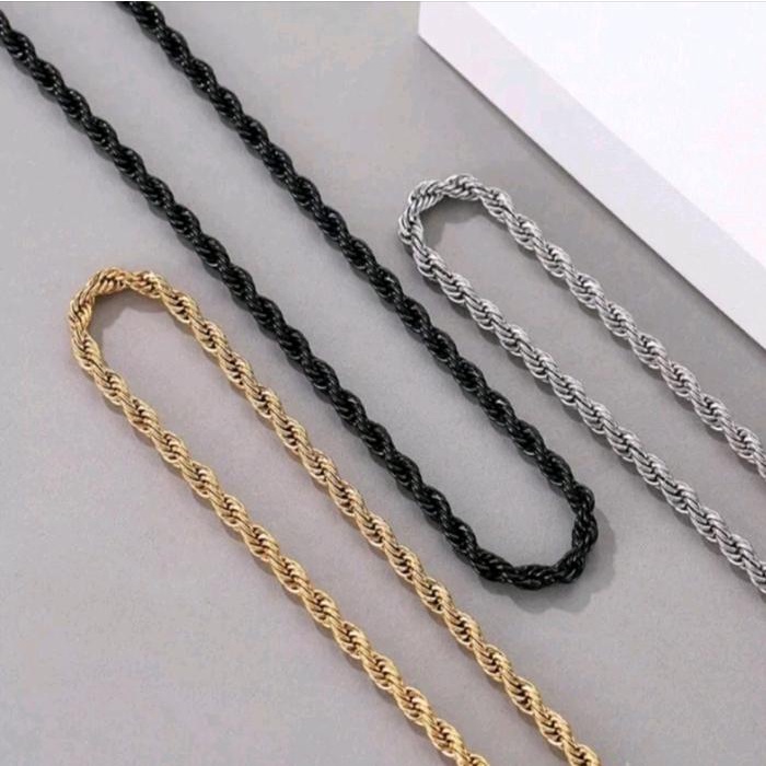 WTS- Kalung Titanium Model Tambang Pria Dan Wanita Silver Gold (K. Tambang 2 Mm)