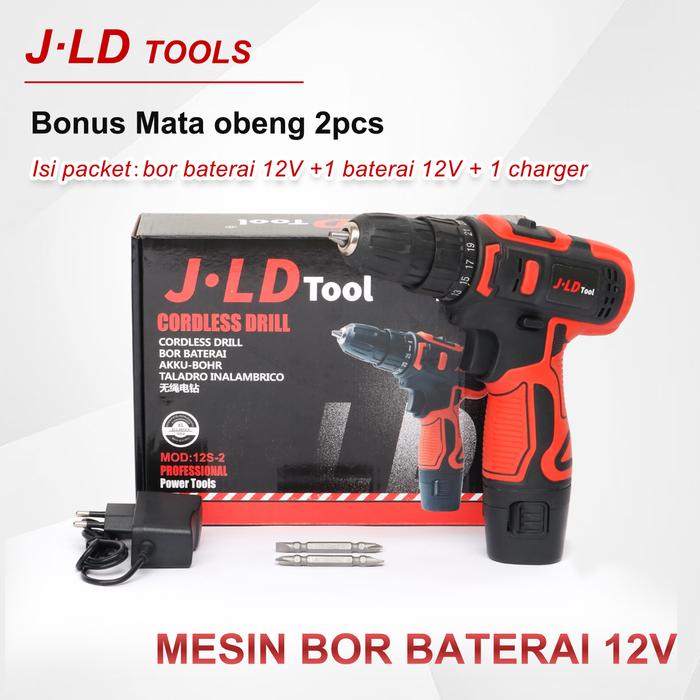 TERLARIS JLD Mesin bor baterai 12V Mesin bor cas 1baterai set Bor tangan tanpa kabel bor cordless