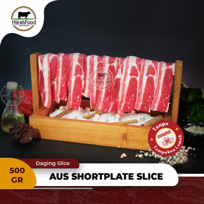 

Hijrahfood Slice Beef Aus Shortplate Daging Shabu / Sukiyaki / Yakiniku / Yoshinoya 500 Gram