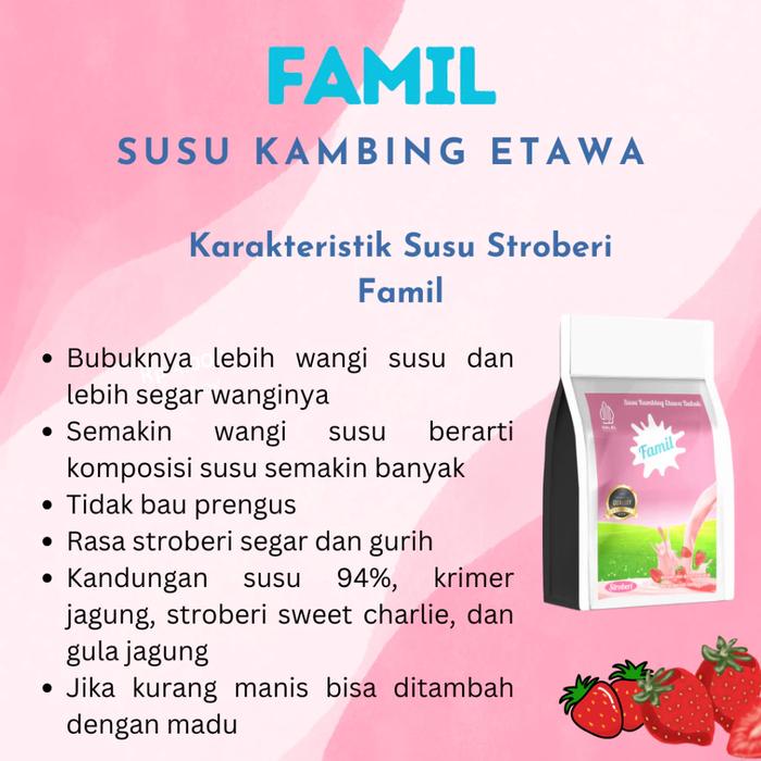 

Terlaris- Susu Kambing Etawa Bubuk Famil 1Kg Varian Stroberi Imun Booster Tubuh