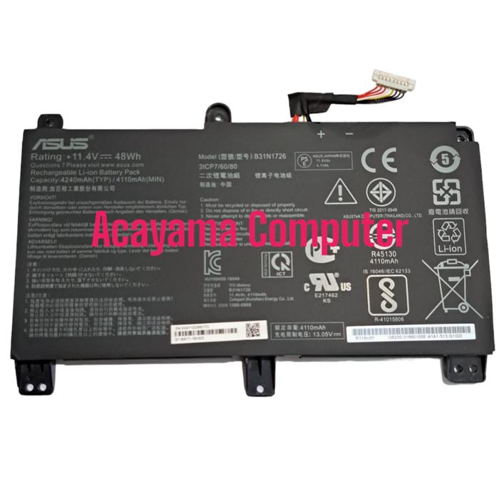 BATERAI LAPTOP ASUS ROG STRIX G512 G512LI GL531 GL531GT GL731 B31N1726