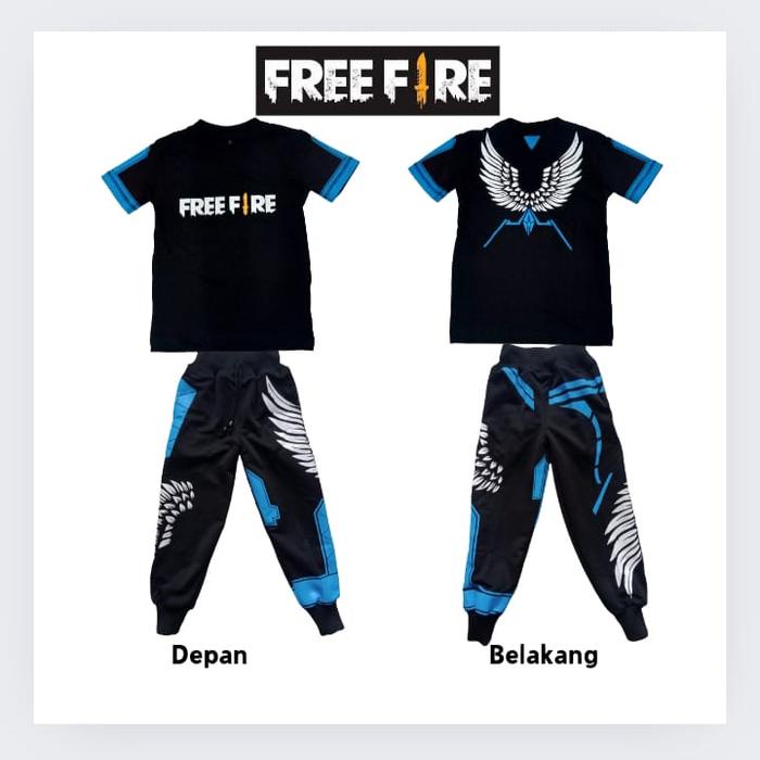 Nakboy- setelan baju kaos anak dan celana panjang anak angel ff biru 2-13 tahun