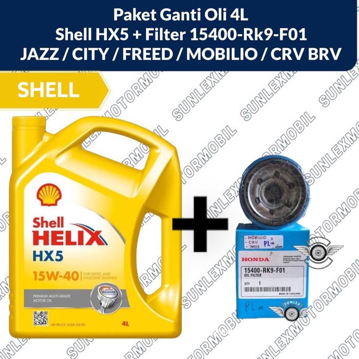 SALE TERBARU PAKET GANTI OLI 4L SHELL HX5 + FILTER OLI RK9 MOBILIO JAZZ CITY FREED READYY