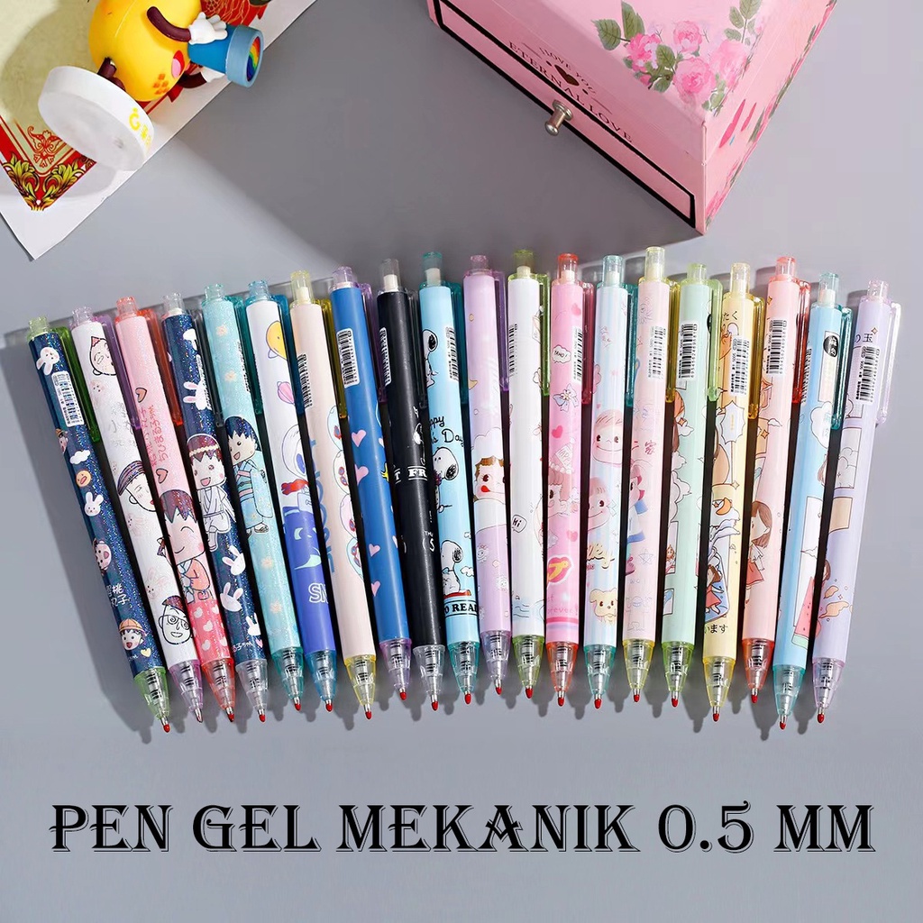 

ED - 1 LUSIN 12 BIJI - PULPEN GEL MEKANIK MOTIF CARTOON / PEN GEL MEKANIK LUCU / PULPEN AESTHETIC