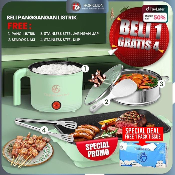 Buy 1 Free 4 Panggangan Multifungsi Bbq Elektrik Panci Pemanggang Anti Lengket Persegi Panjang Panci