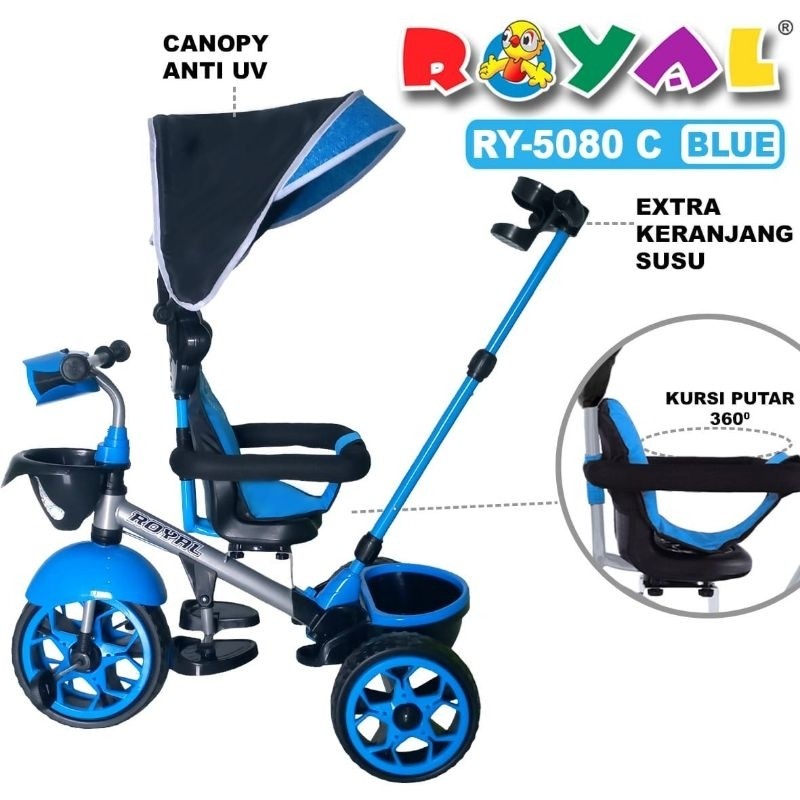 SEPEDA RODA TIGA BAN JUMBO "ROYAL" 5080C & 8580W (SANDARAN KEPALA + SABUK PENGAMAN)