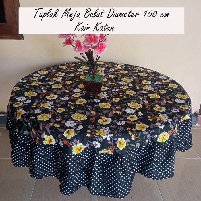 STOK TERBATAS Taplak Meja Bulat Kain Katun Model Rumbai Motif Bunga Batik Elegant Modern Diameter
