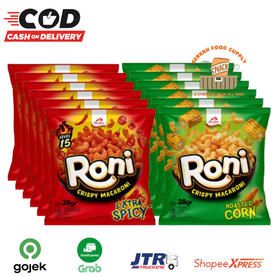 

[ BERKAH ] Roni Crispy Macaroni Dua Kelinci Renceng isi 10 x 28gr Extra Spicy Roasted Corn Snack
