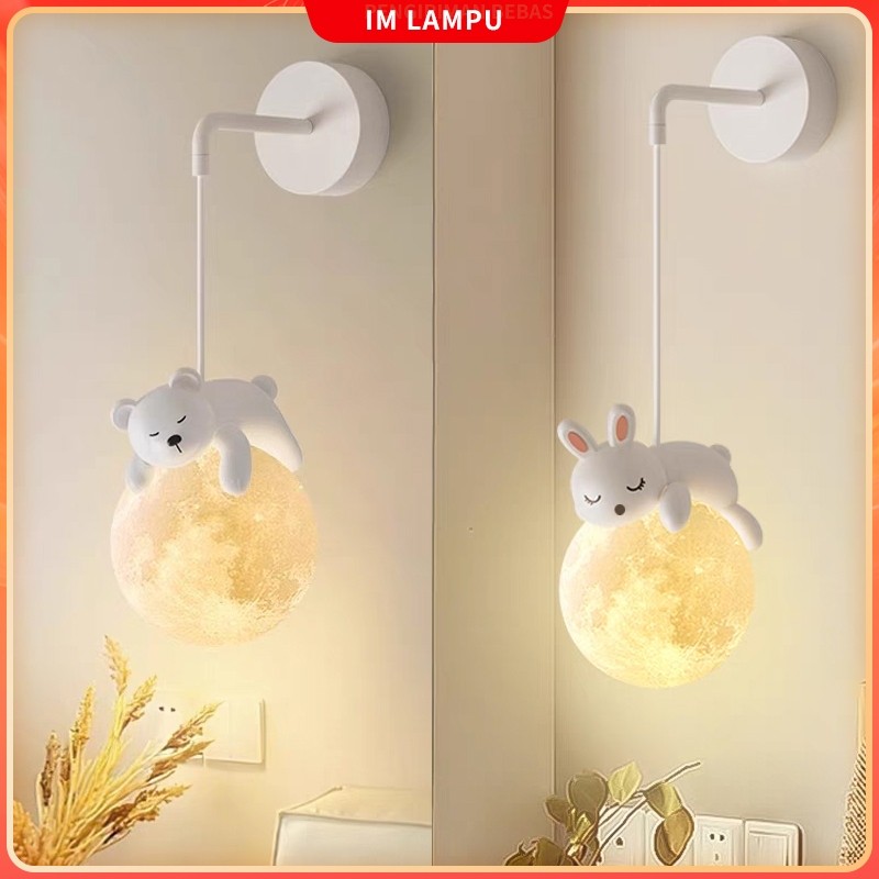 Lampu dinding beruang lampu dinding kamar anak-anak/anak perempuan lampu dinding kamar tidur 3 warna