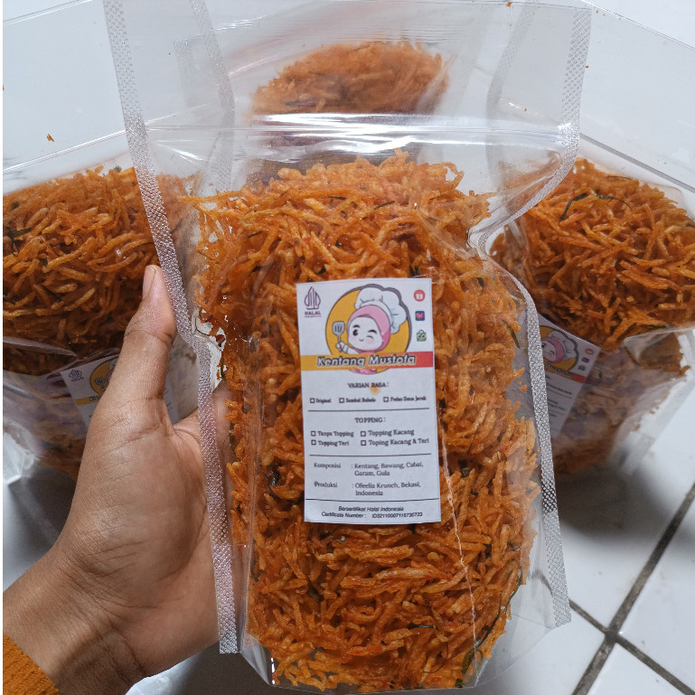 

Mustofa Termurah Kentang Mustofa Cemilan Snack Keripik Halal Renyah Bumbu Karamel Balado Pedas Manis