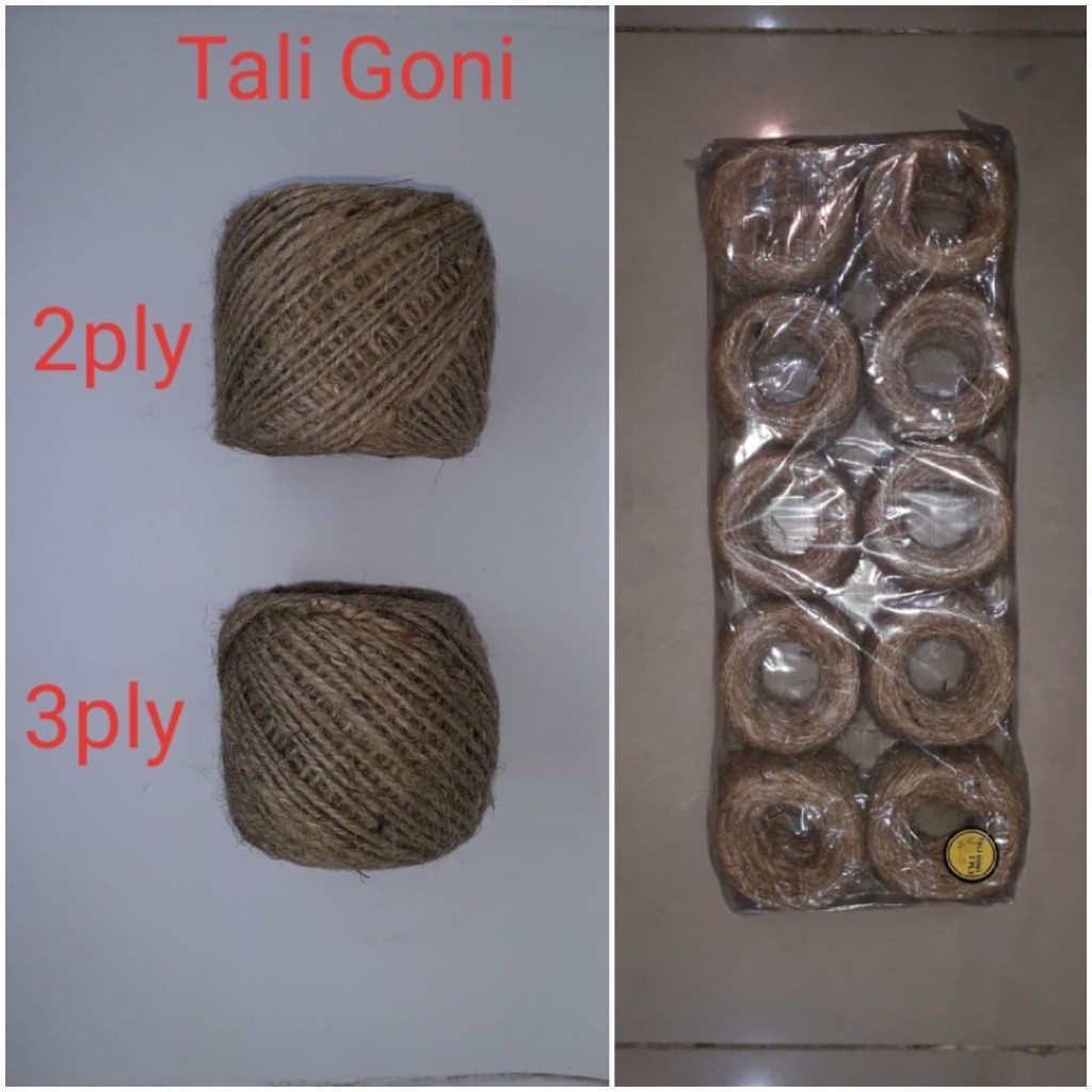 

Tali Karung Goni 2 ply Tali Karung Goni 3 ply Tali Rami Tali Goni 1 pak isi 10 roll (100gr)