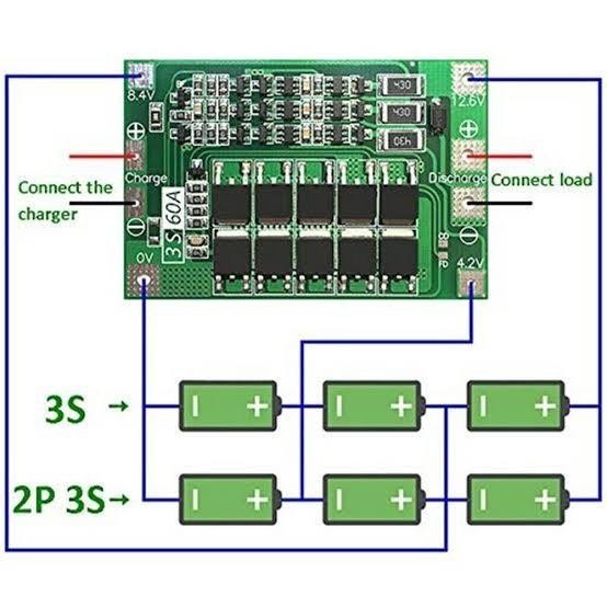 BMS 3S 12V 60A PAPAN PCB PELINDUNG PLUS BALANCE BATERAI LITHIUM 18650