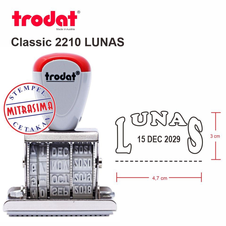 

pel Trodat 2210 LUNAS dengan tanggal model klasik konvensional
