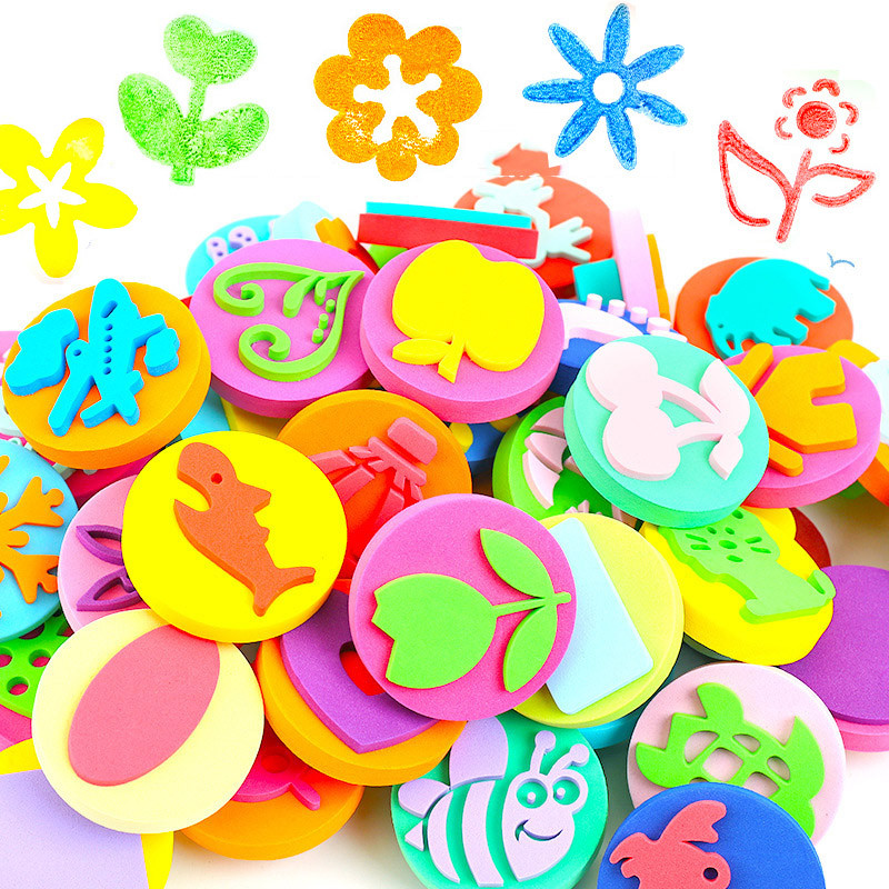 

6Pcs/Bag Foam Stamps For Painting Cute Animal Smile Face Paint Sponge Seals Art Craft Drawing Tools