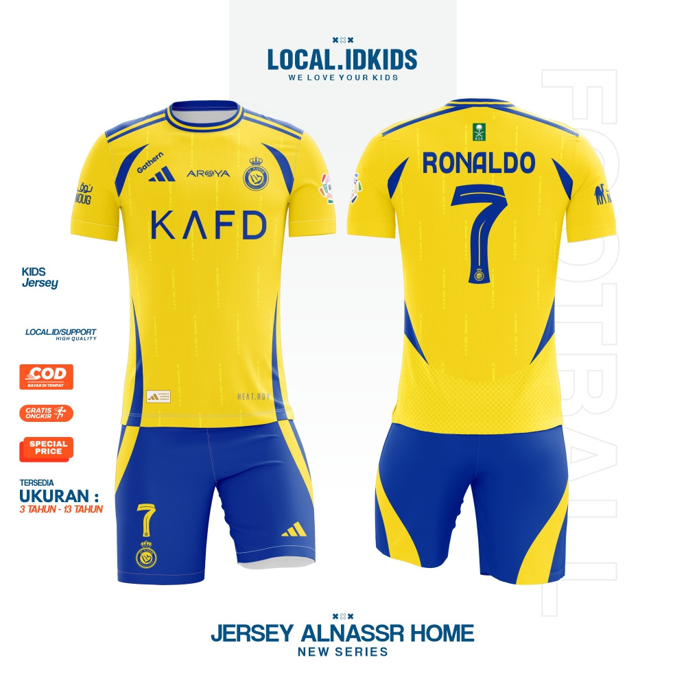 Jersey Bola Anak AL NASSR CR7 Home 2024-2025 Kaos Olahraga Anak Best Seller Original Premium Promo
