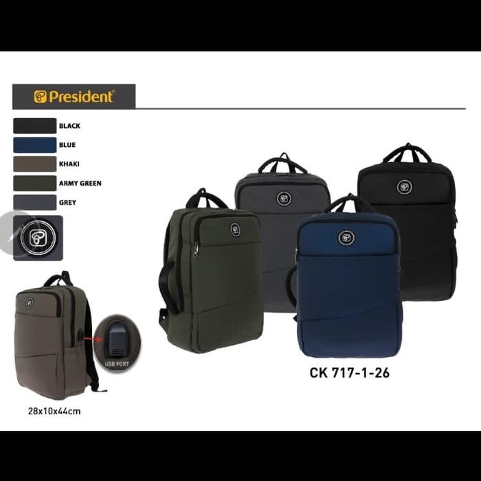 Bazzar Komp President Ck717 Tas Ransel Laptop Anti Air Pria Wanita Backpack Ringan
