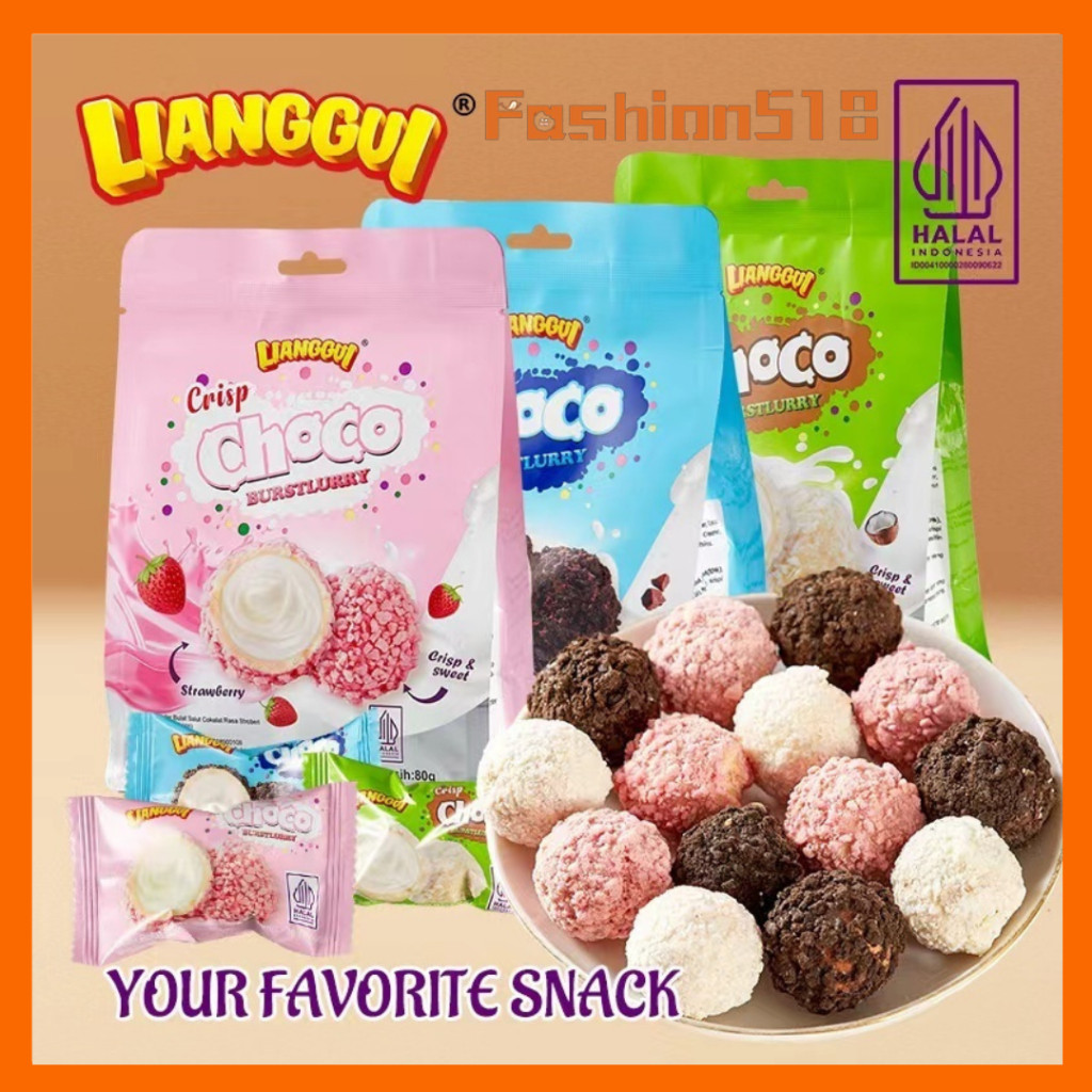 

Crisp Choco Burstlurry Ball 80g Wafer Bulat Salut Cokelat Rasa Stroberi Kelapa Coklat Crisp Lava