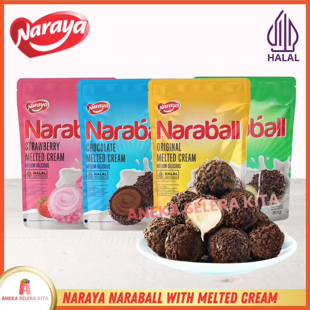 

Naraya Naraball Wafer Melted Cream Rasa Orinal, Chocolate, Strawberry & Pandan Halal 80gr