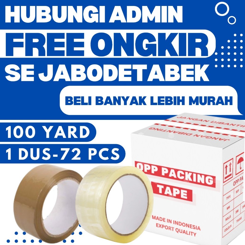 

1 DUS 72 PCS Lakban 45mm 100 Yard Bening Coklat Plakban 2 Inch 100YARD OPP Packing Tape 2" Inci 100Y