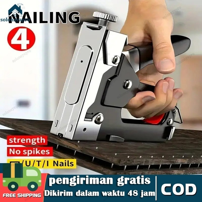

Gratis 600 paku 4 In 1 Pistol Kuku Pistol Stapler Konstruksi Konstruksi Furnitur DIY Pelapis Pelapis