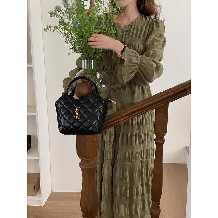 DRESS CREAM MIDI HOLIDAY LONG SLEEVE CHIFFON WANITA DRESS CASUAL DRESS PANTAI DRESS PUTIH GAUN RETRO