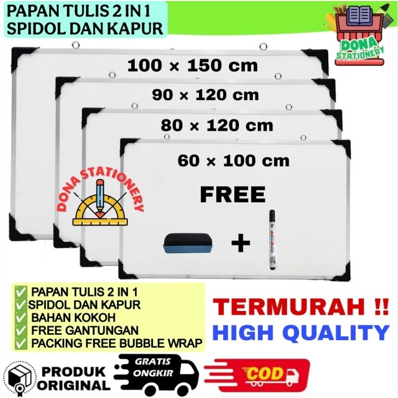 

PAPAN TULIS JUMBO WHITEBOARD JUMBO 100150 PAPAN TULIS 2 SISI SPIDOL DAN KAPUR