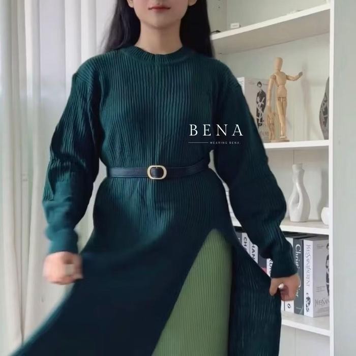 Syamira- Ananda tunik knit rajut belah samping kiri - atasan muslim wanita premium import acrilic