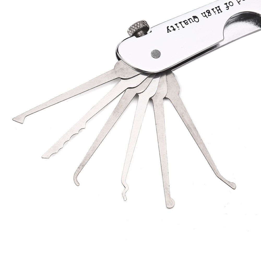 New Practice Lock Lock Picking Set Foldable 7 in 1 Stainless Steel Lock Pick Set with Wrench Compact