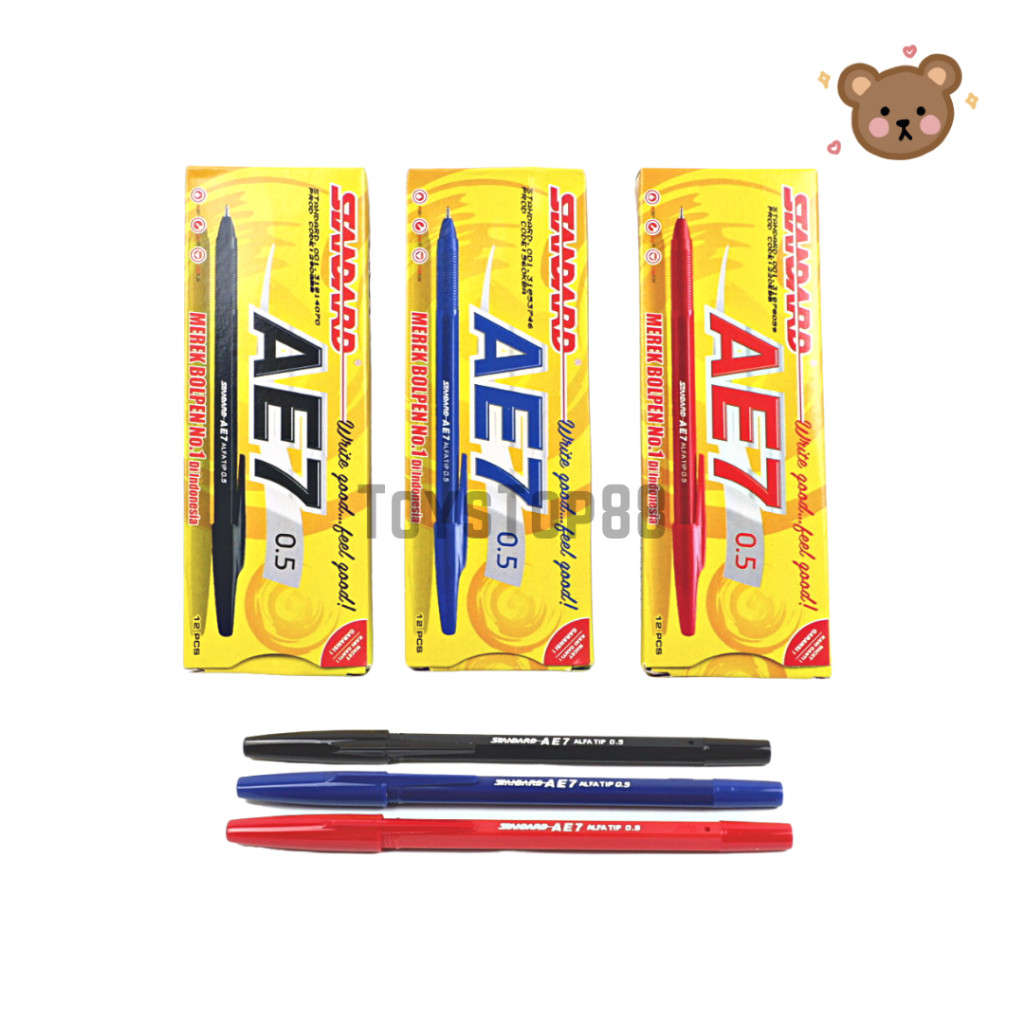 

UM1 Pulpen Standard AE7 - Ballpoint Bolpen Pen Hitam Biru Merah - [1 BOX isi 12 PCS]