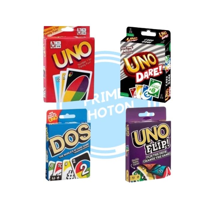 Paket Mainan Kartu UN0 4 Model All in One - 4 Kartu UNO : Classic, Dare, DOS, Flip - Card, Toys,
