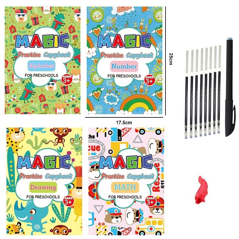 

1set 4 Buku Magic Pratice Book Buku Anak Belajar Menulis Buku 3D BESAR