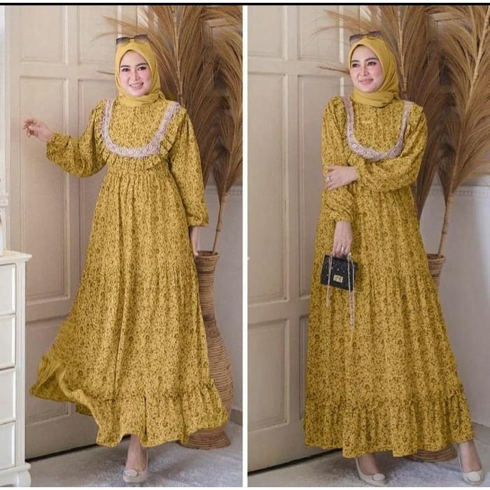 Modest- Gamis Wanita Nadira Dress Bunga Ceruty Babydoll Renda