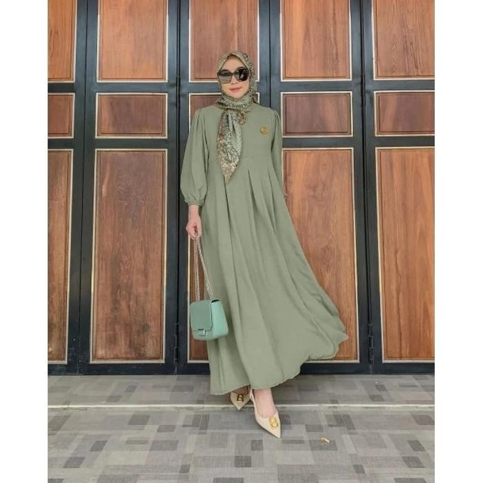 Modest- Dress Karin Cringkle airflow model lengan balon baju gamis remaja dress muslim cantik
