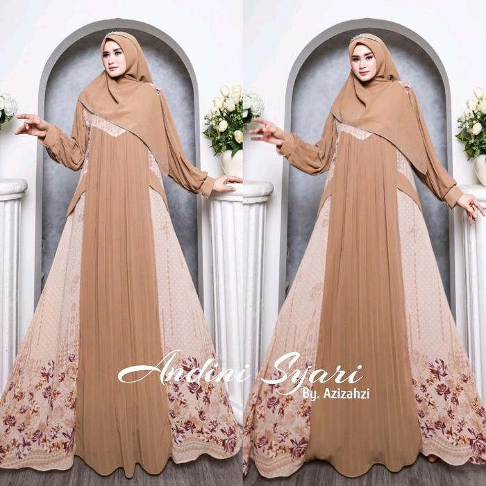 Mosya- ANDINI (By. Azizahzi) GAMIS SET SYARI PREMIUM BUSUI MEWAH CERUTY MOTIF PLISKET PESTA