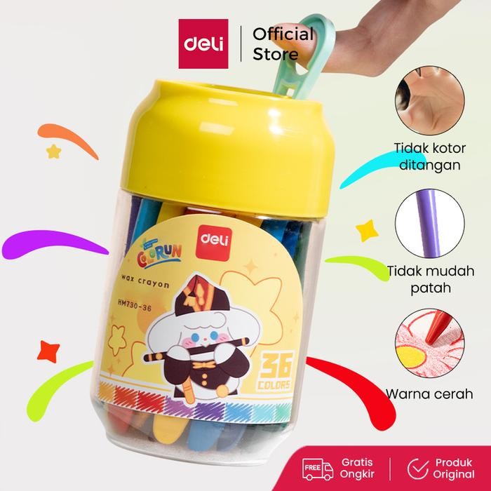 

BISA E-FAKTUR! Deli Krayon Lilin / Wax Crayon Tidak Kotor ditangan Triangular Grip HM730