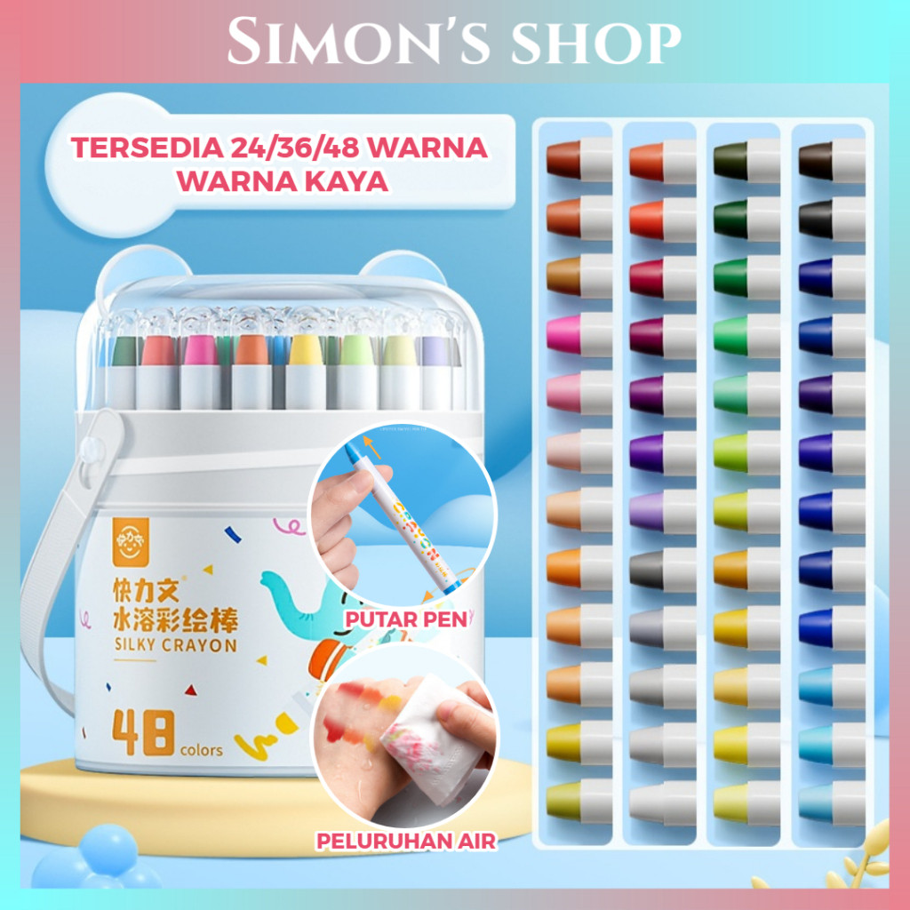 

CODWashable Silky Crayon 24 / 36 / 48 Warna Colorful Bucket Krayon Mewarnai Alat Warna Set Anak Wipe