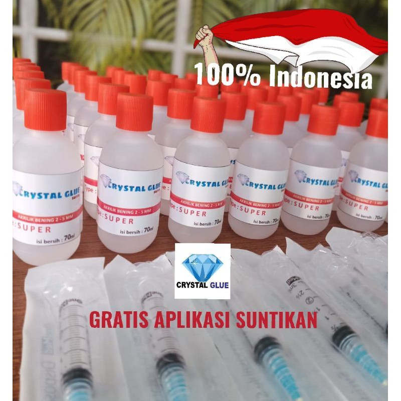 

Lem akrilik SUPER 70ml+Suntikan, lem acrylic SUPER, Lem akrilik crystal glue super