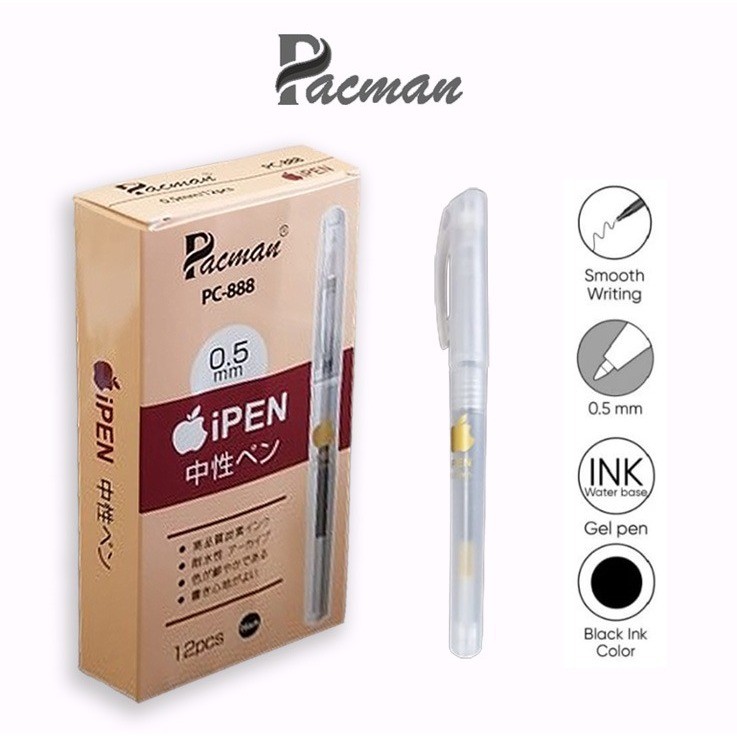 

UM1 Pulpen PACMAN i Pen Gel Pen 0.5 mm isi 12 PC-888 Tinta Hitam