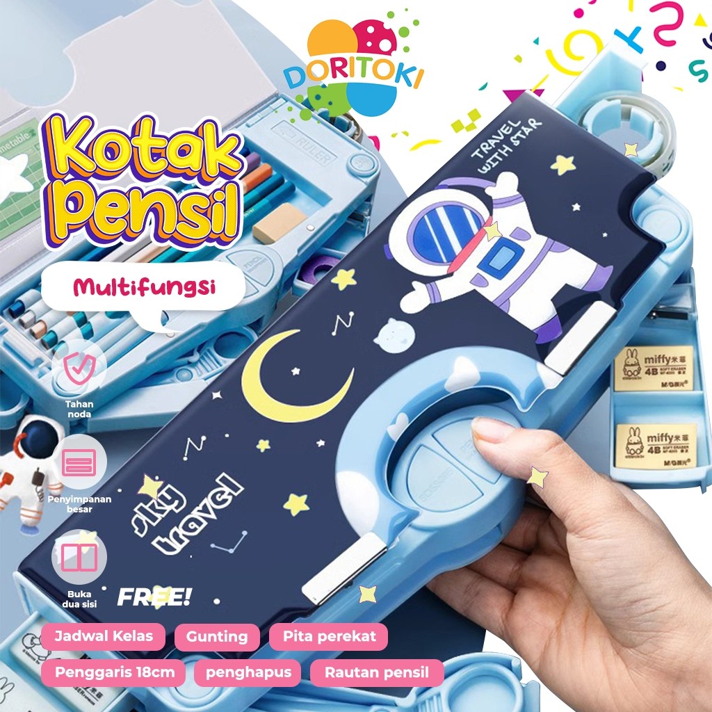 

Doritoki Tempat Pensil Multifungsi Kotak Pensil Anak Lengkap Peruncing Gunting Isolasi Penghapus