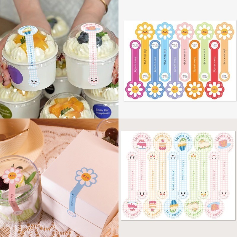 

UM1 COD Stiker Strip Panjang Bulat Perekat Diri Kotak Kue Panggang Stiker Penyegel DIY Stiker