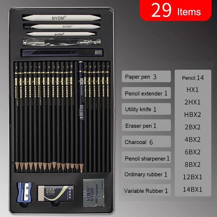 

NYONI SKETCH PENCIL SET BEGINNER SKETCH SET 29 PIECE SET PROFESSIONAL