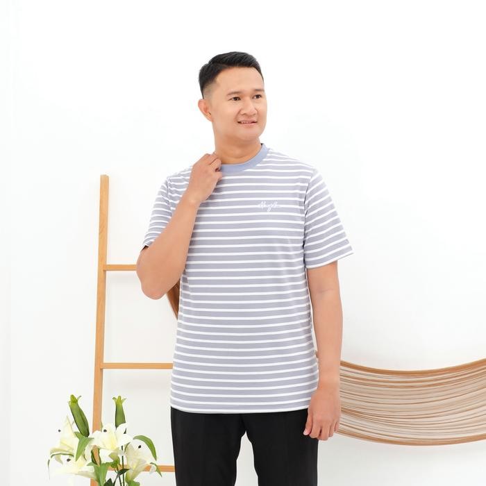 Hafla Family Set Wear- Kaos Couple Keluarga Abu Putih Salur - Salur Cotton Asli 100%